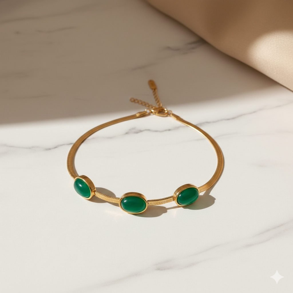 Oval Green Crystal Pendant Necklace Set With Bracelet